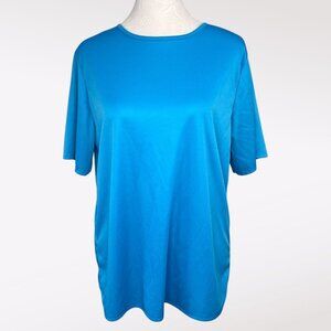 Blair Blue Short Sleeve Top Pullover Blouse Keyhole Back Size Medium